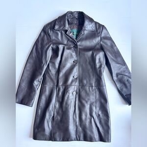 Danier Dark Brown Leather Coat Womens Button Front Vintage Jacket